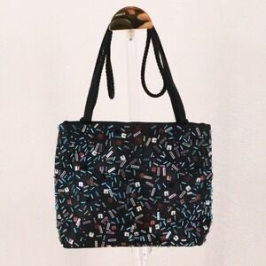 Vintage Y2K Beaded Sequin Mini Handbag Womens Black Confetti Evening Party Prom